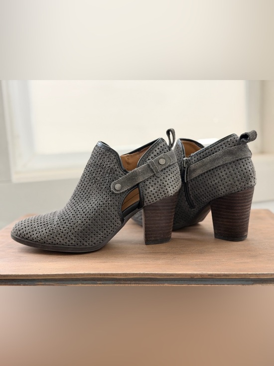 Franco Sarto Shoes - Franco Sarto Gray Perforated Suede Cutout Block Heel Booties